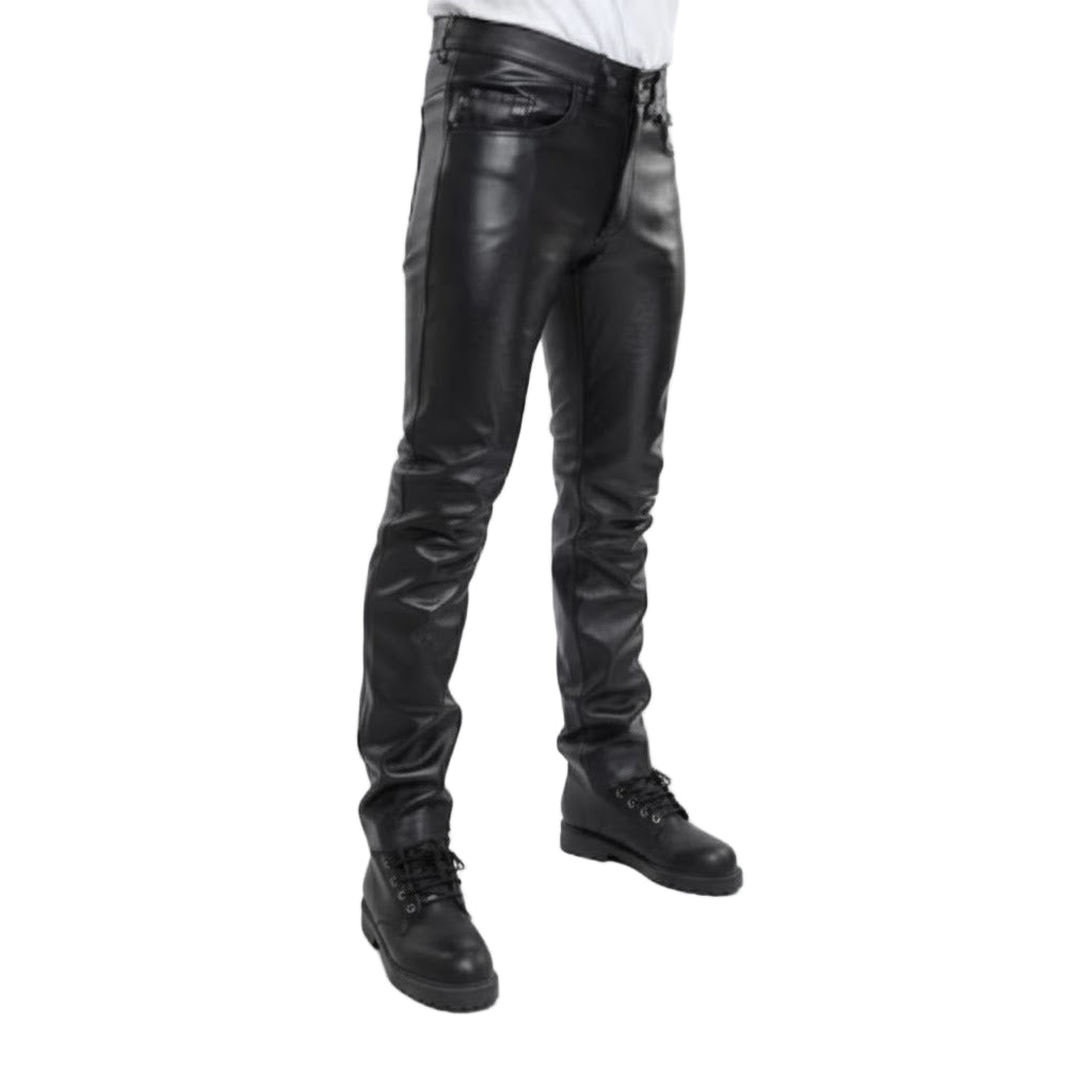 Men’s Cowhide Leather Biker Pants – 501 Style Motorcycle Jeans