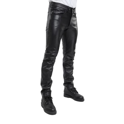 Men’s Cowhide Leather Biker Pants – 501 Style Motorcycle Jeans