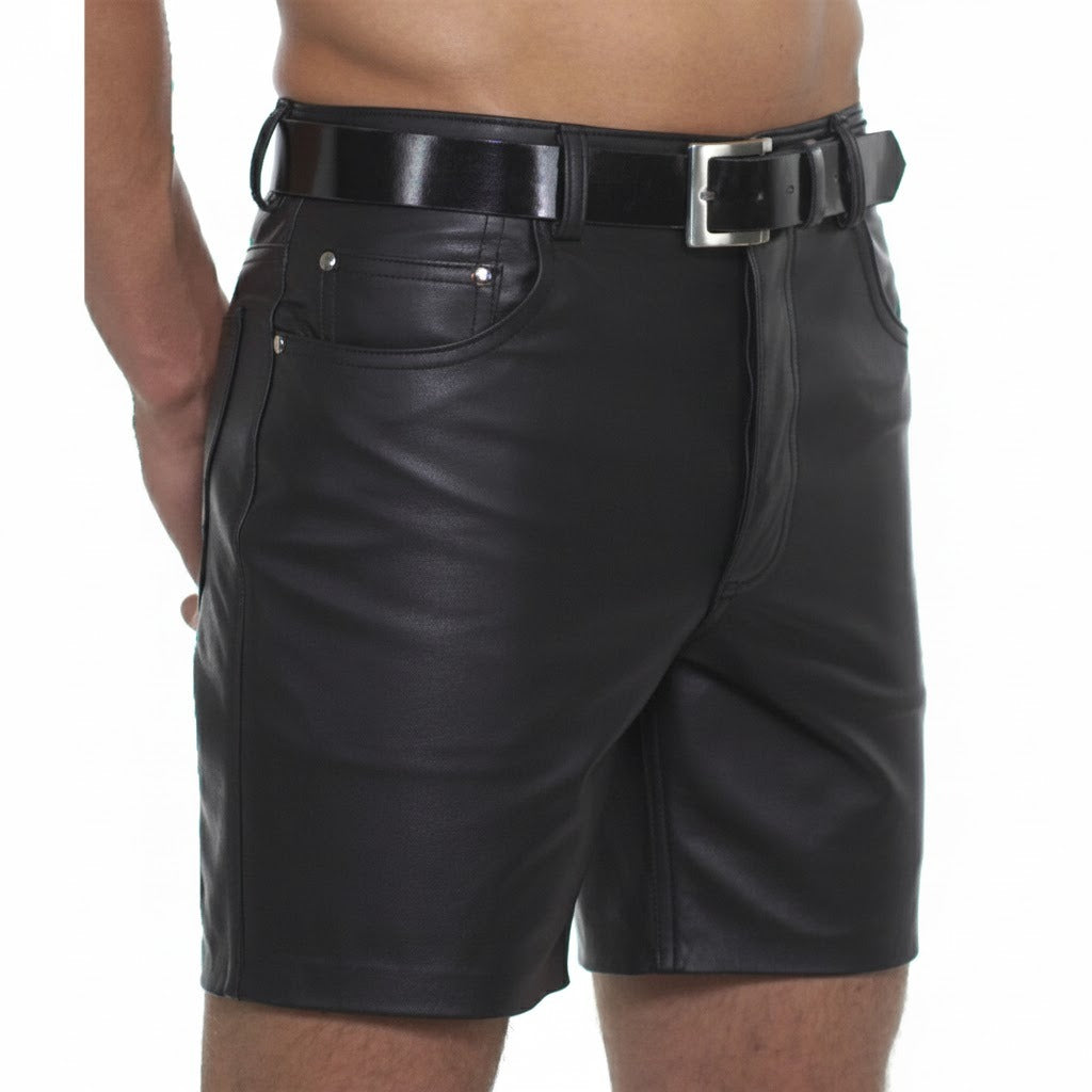 Men’s Real Cowhide Leather Slim Fit Shorts with 5 Pockets