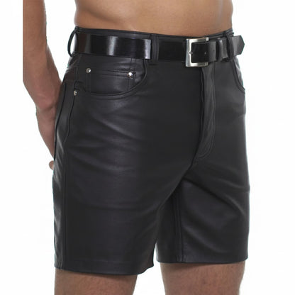 Men’s Real Cowhide Leather Slim Fit Shorts with 5 Pockets