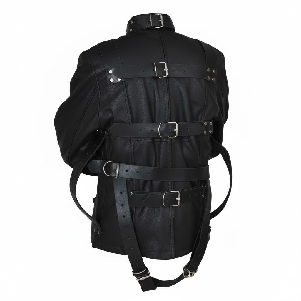 Men’s Premium Cowhide Leather Straitjacket with Adjustable Heavy-Duty Restraints