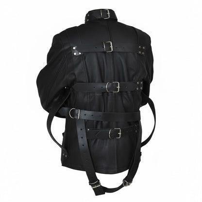 Men’s Premium Cowhide Leather Straitjacket with Adjustable Heavy-Duty Restraints