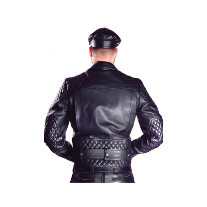 Men’s Cowhide Leather Biker Jacket with Quilted Brando Motorcycle Design