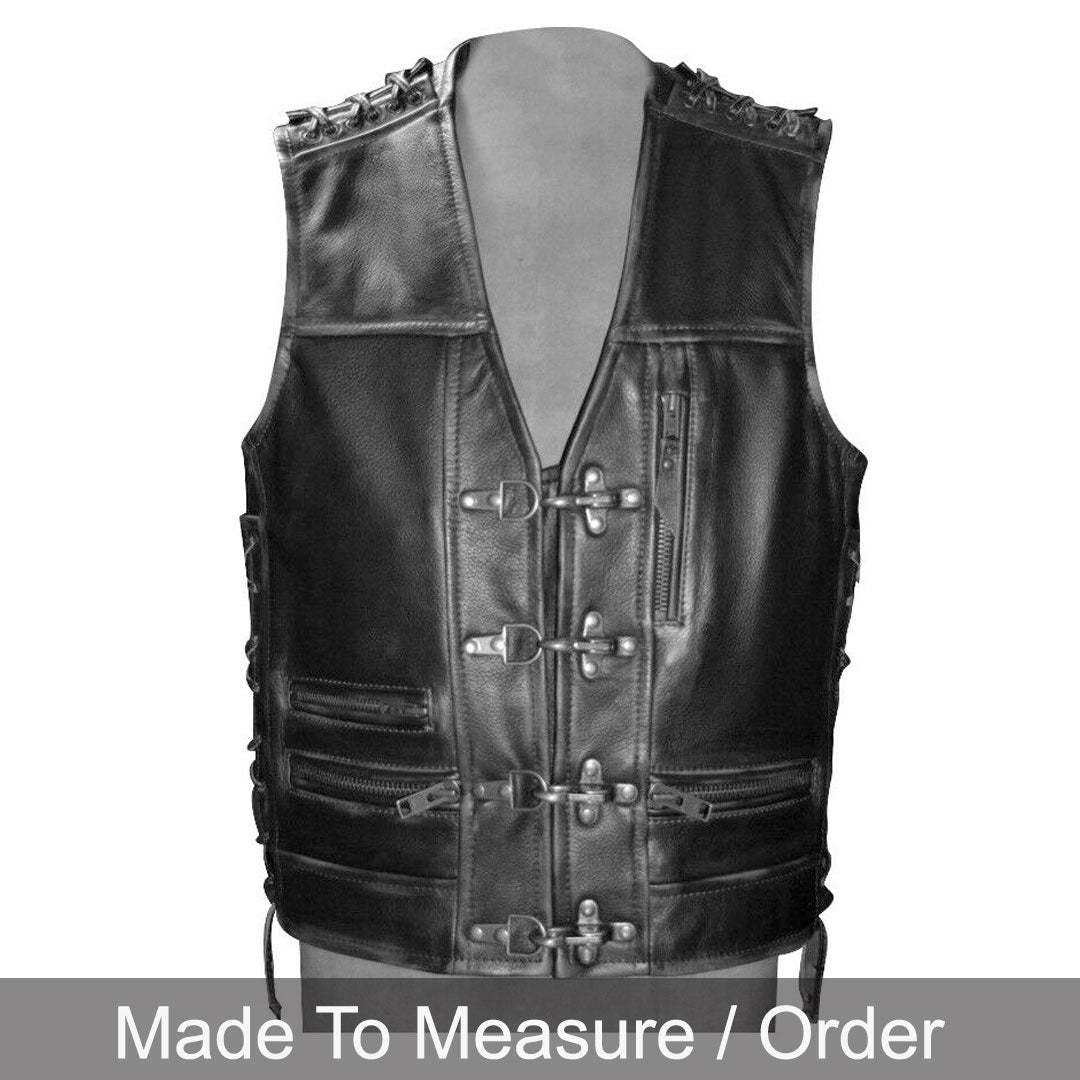 Men’s Vintage Waxed Cowhide Leather Biker Vest – Motorcycle Style