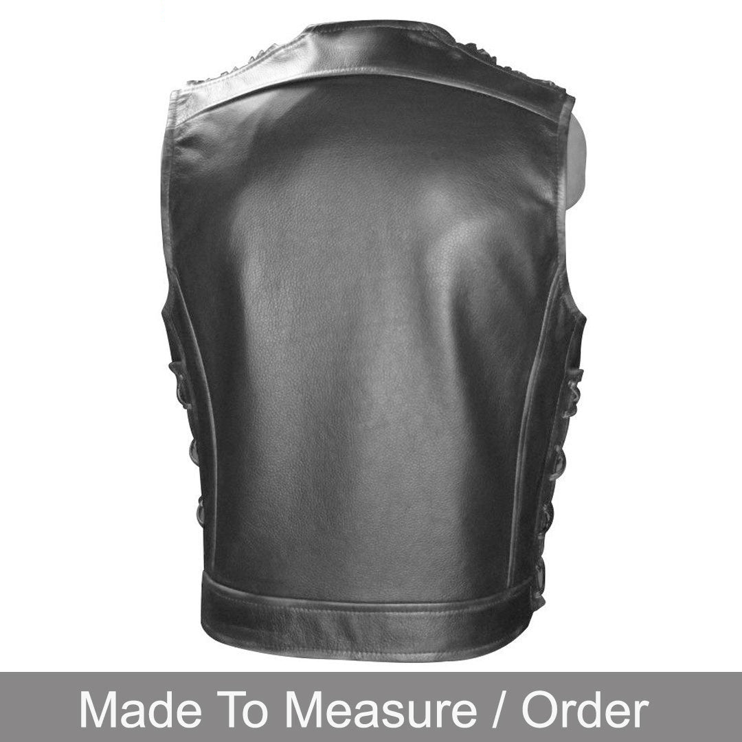 Men’s Vintage Waxed Cowhide Leather Biker Vest – Motorcycle Style