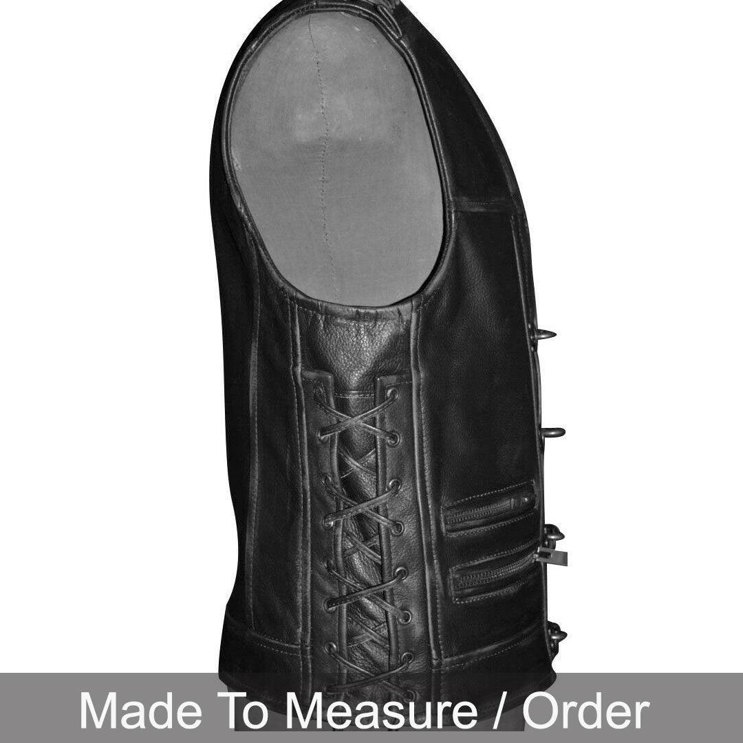 Men’s Vintage Waxed Cowhide Leather Biker Vest – Motorcycle Style