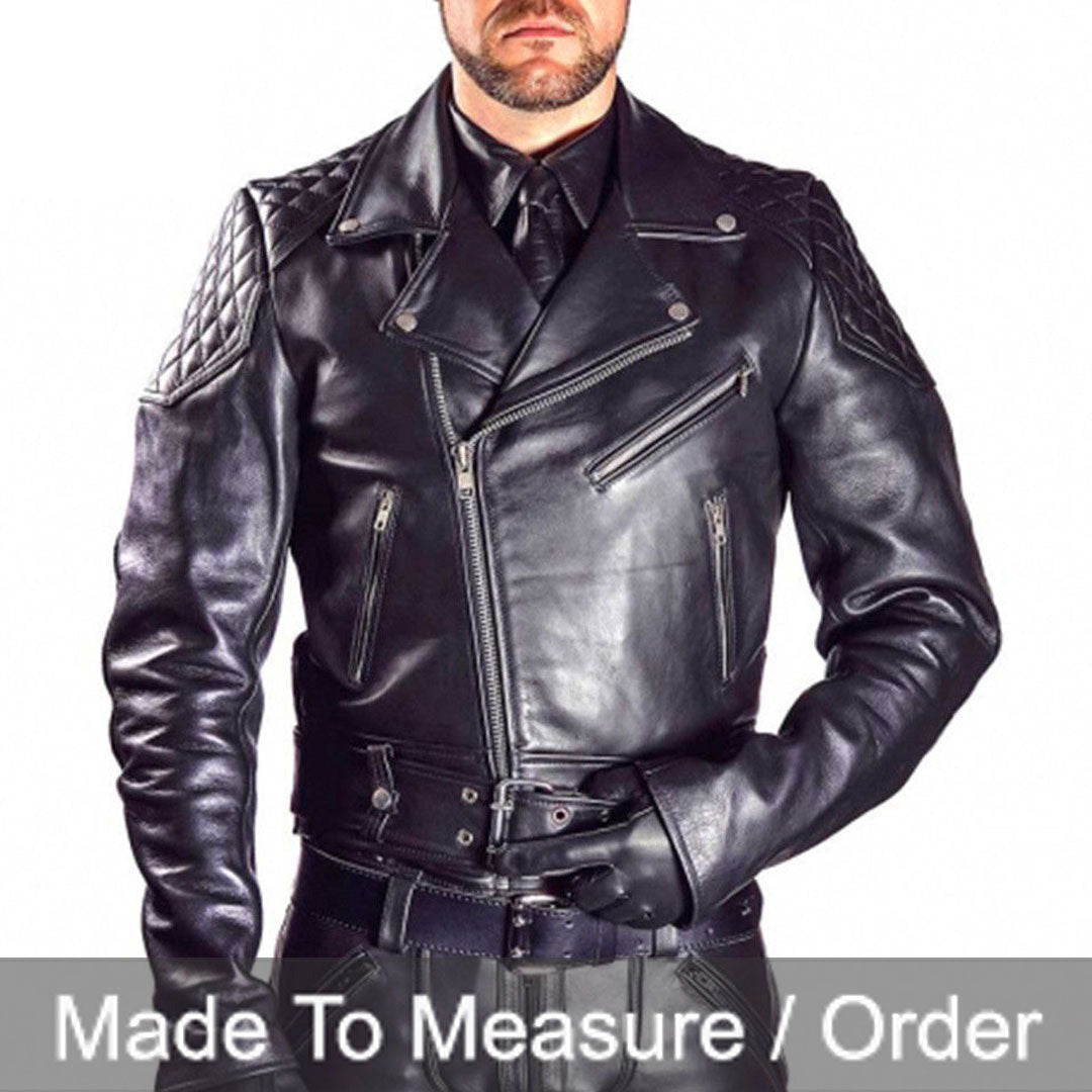 Men’s Cowhide Natural Grain Leather Biker Jacket – Quilted Brando Motorcycle Jacket