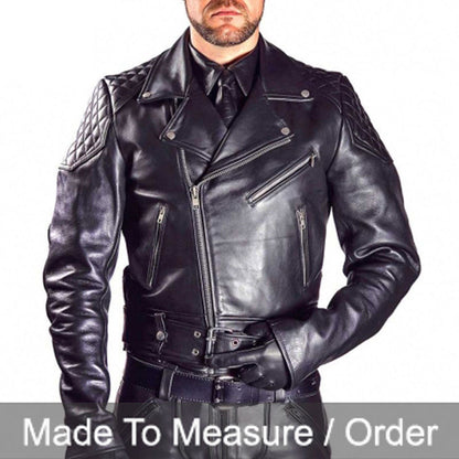 Men’s Cowhide Natural Grain Leather Biker Jacket – Quilted Brando Motorcycle Jacket