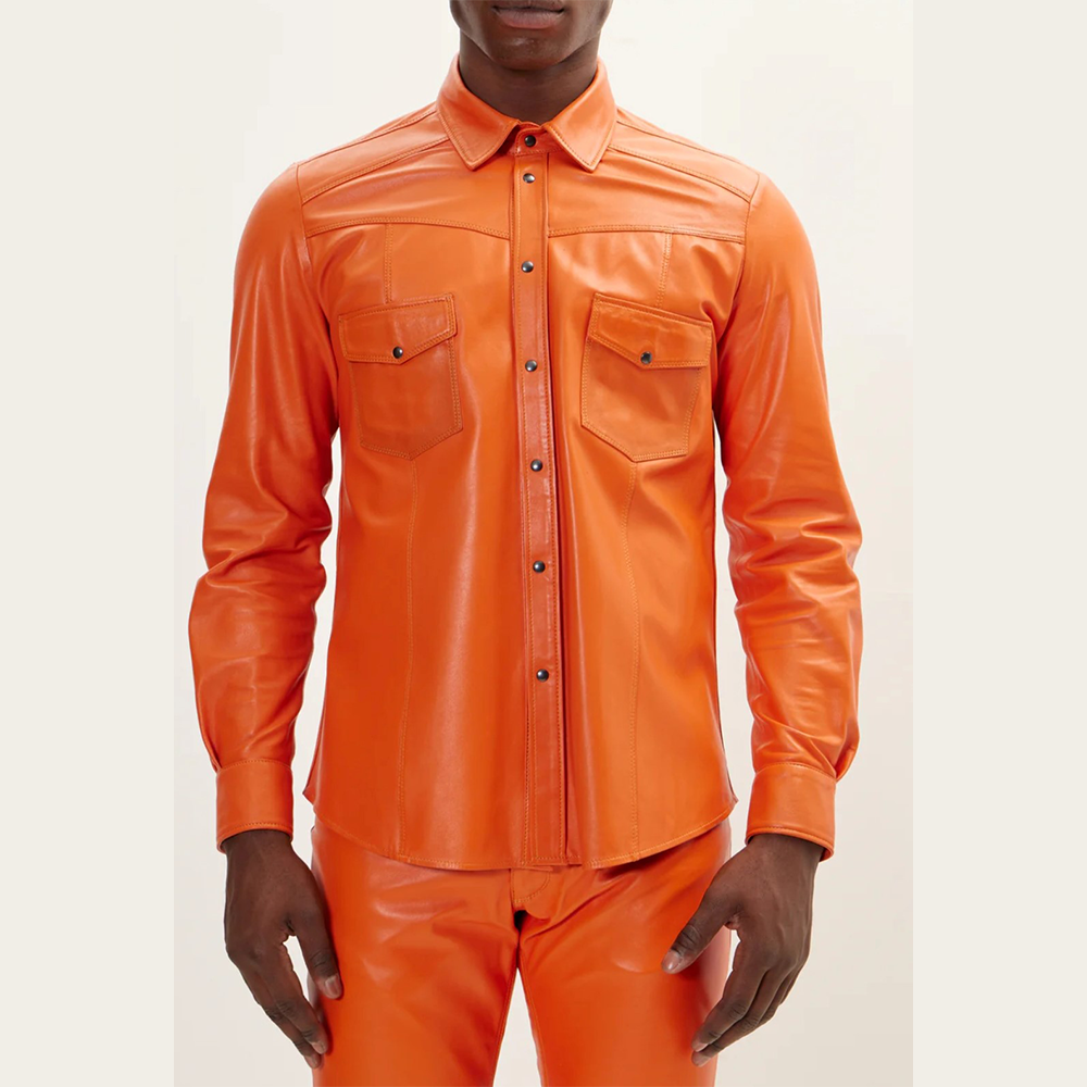 Men’s Slim Fit Lambskin Leather Button-Up Shirt in Multiple Colors