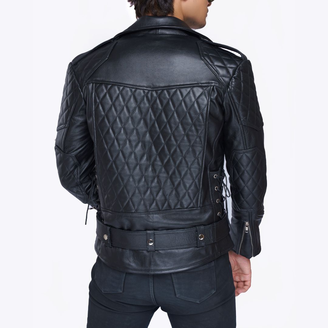 Men's Brando Biker Jacket – Real Cowhide Leather with Quilted Panels