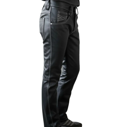 Men’s Black Cow Leather Slim Fit 5 Pocket Pants