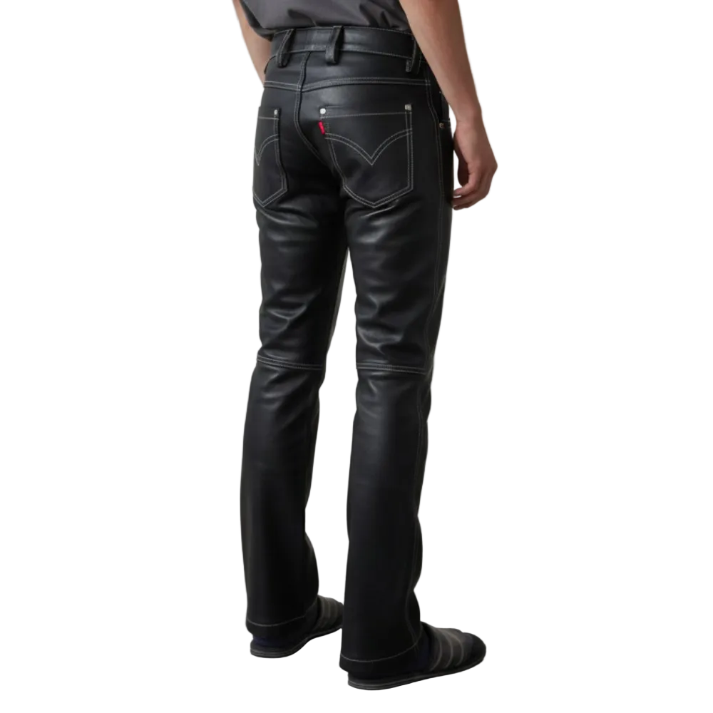 Men’s Black Cow Leather Slim Fit 5 Pocket Pants