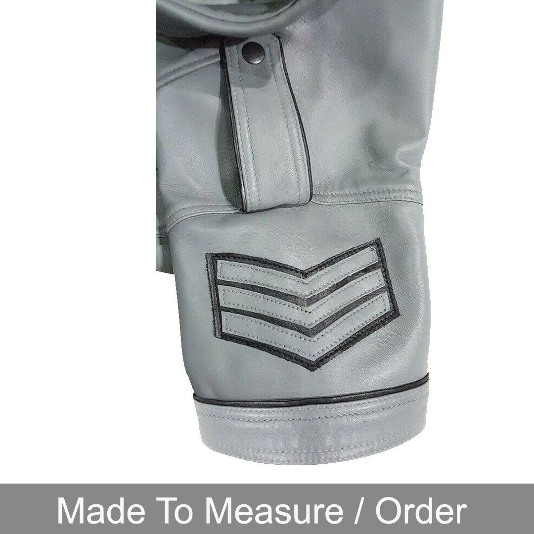 Men’s Grey Leather Police Shirt – Short Sleeve with Black Piping