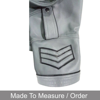 Men’s Grey Leather Police Shirt – Short Sleeve with Black Piping