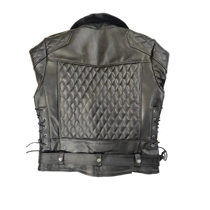 Men’s Quilted Leather Biker Jacket – Removable Fur Collar, Brando Style