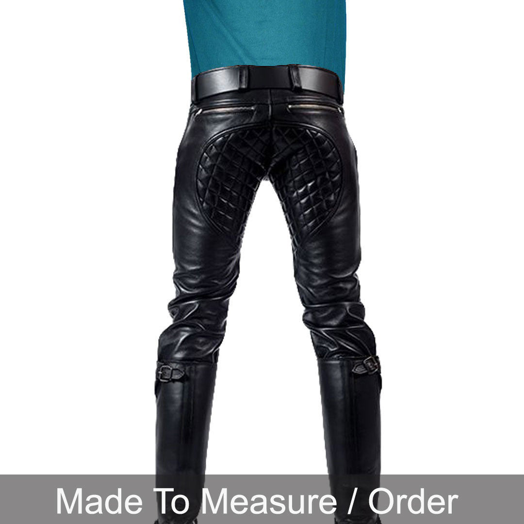 Men’s Cowhide Leather Carpenter Pants with Quilted Panels