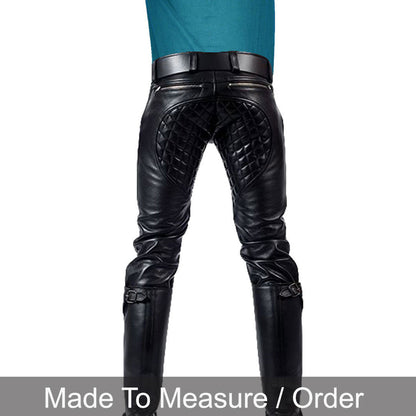 Men’s Cowhide Leather Carpenter Pants with Quilted Panels