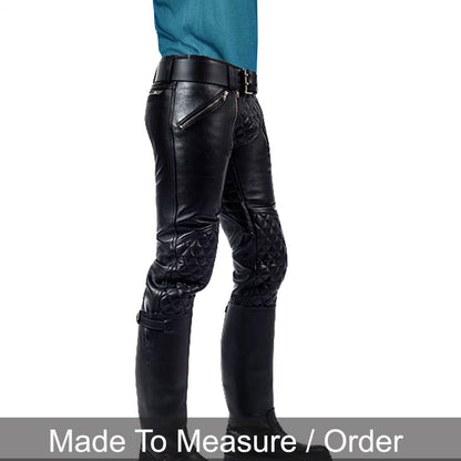 Men’s Cowhide Leather Carpenter Pants with Quilted Panels