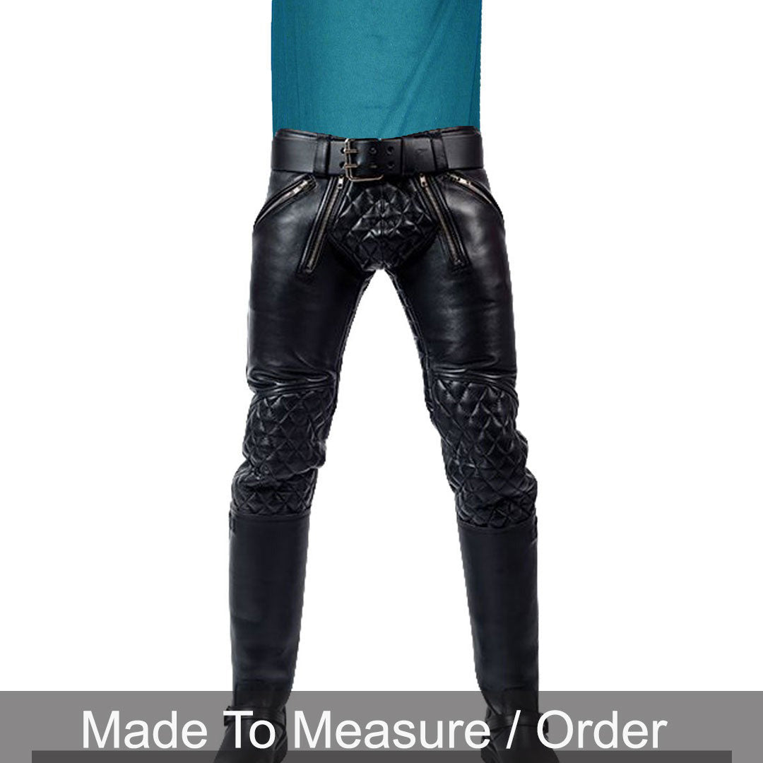 Men’s Cowhide Leather Carpenter Pants with Quilted Panels