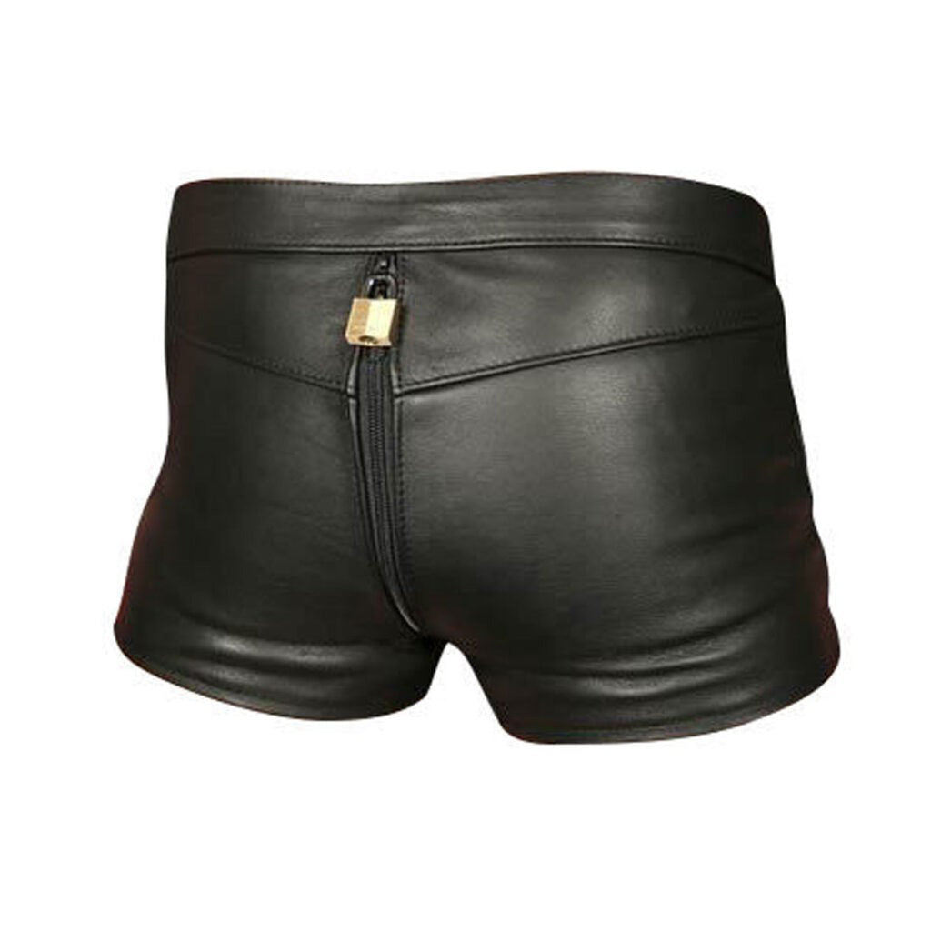 Men’s Leather Chastity Shorts with Lock System – Free Padlocks
