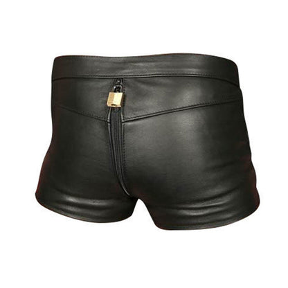 Men’s Leather Chastity Shorts with Lock System – Free Padlocks