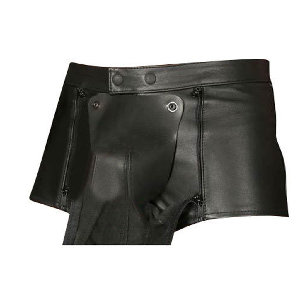 Men’s Leather Chastity Shorts with Lock System – Free Padlocks