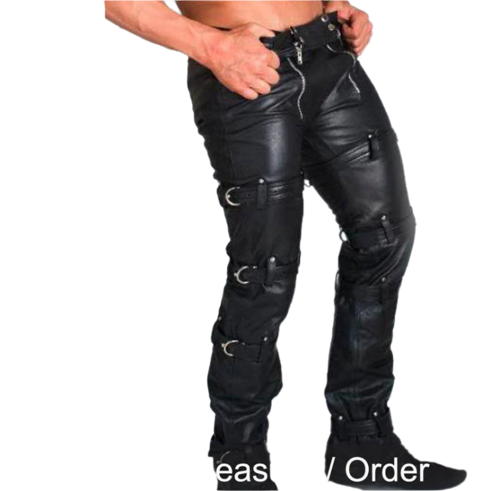 Men’s Leather Chastity Pants – Full Grain Cowhide with Restraint Straps & Zippers