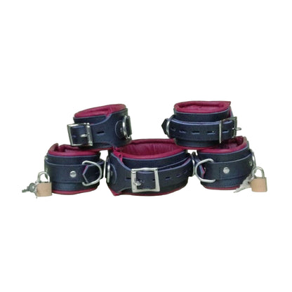 Premium Genuine Leather Bondage Restraint Set – 5-Piece Padded & Lockable Kit