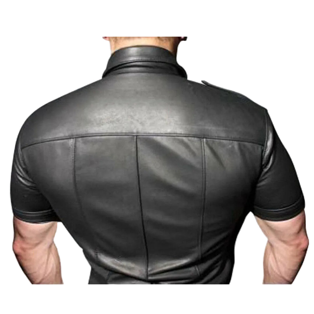 Men’s Lambskin Leather Police Shirt – Short Sleeve Clubwear