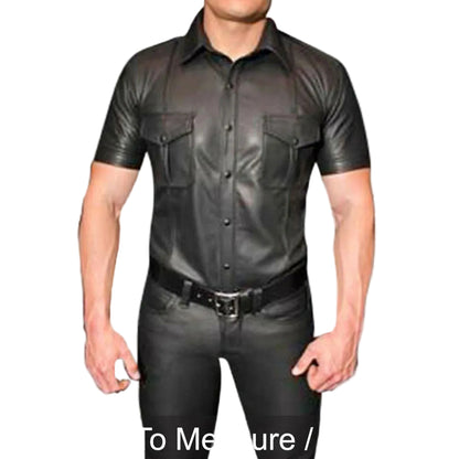 Men’s Lambskin Leather Police Shirt – Short Sleeve Clubwear