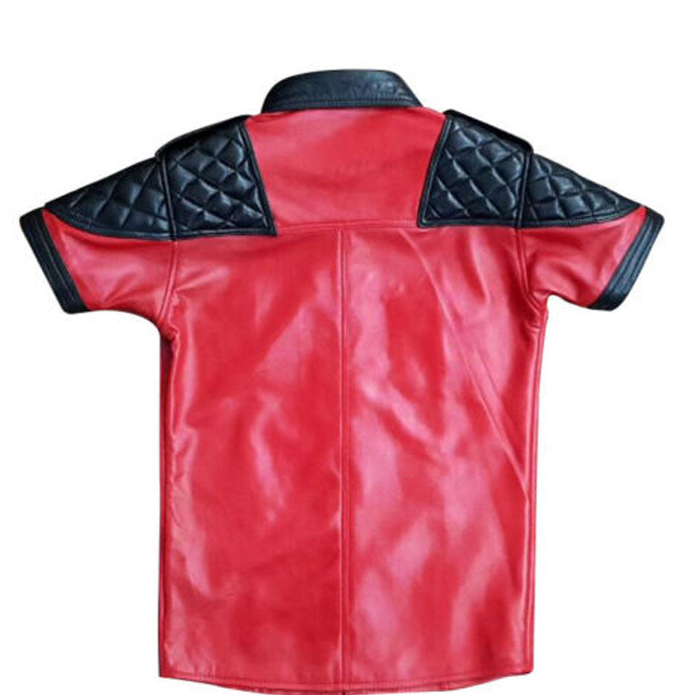 Men’s Lamb Leather Short Sleeve Police Shirt with Quilted Panels – BLUF Style