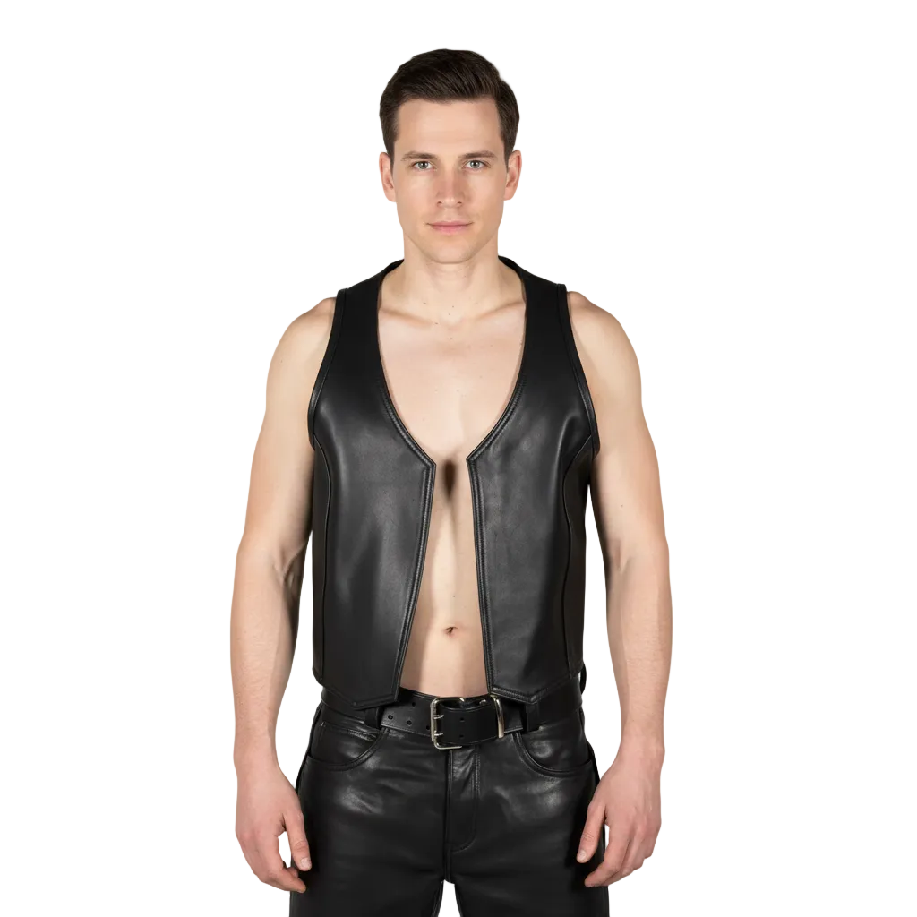 Men’s Cowhide Leather Bartender Bikers Vest – Slim Fit, Double Stitched, Durable