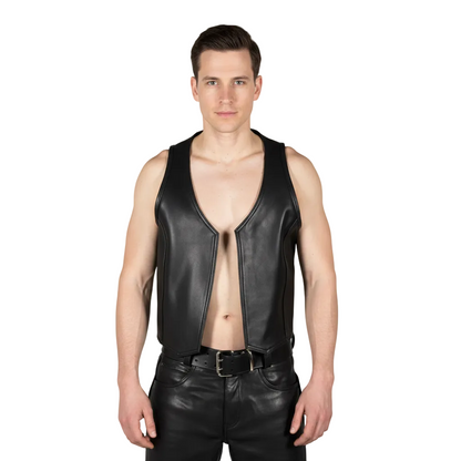 Men’s Cowhide Leather Bartender Bikers Vest – Slim Fit, Double Stitched, Durable