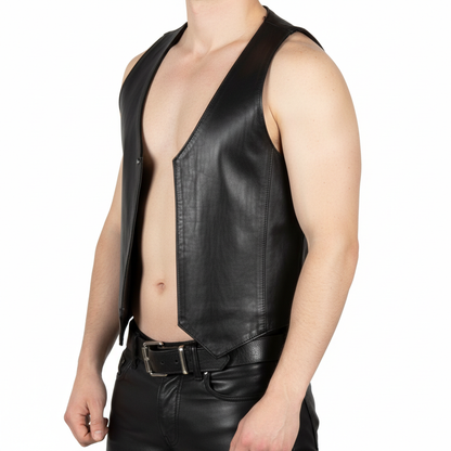 Men’s Cowhide Leather Bartender Bikers Vest – Slim Fit, Double Stitched, Durable