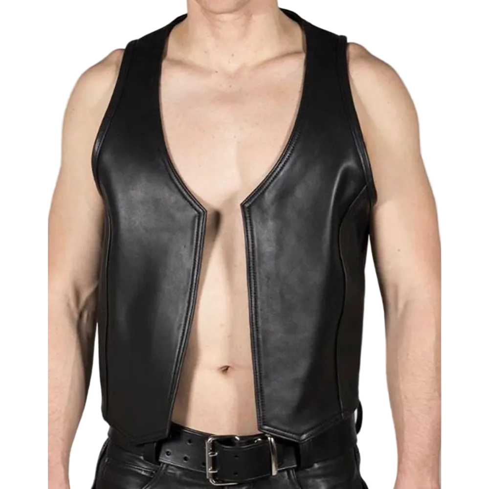 Men’s Cowhide Leather Bartender Bikers Vest – Slim Fit, Double Stitched, Durable