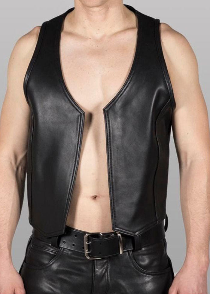 Men’s Cowhide Leather Bartender Bikers Vest – Slim Fit, Double Stitched, Durable