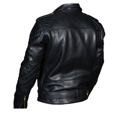 Men's Cowhide Leather Biker Jacket with Quilted Panels – Brando Style
