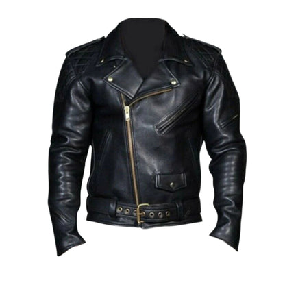 Men's Cowhide Leather Biker Jacket with Quilted Panels – Brando Style