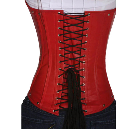 Women's Red Underbust Leather Corset – Waist Trainer with Steel Boning