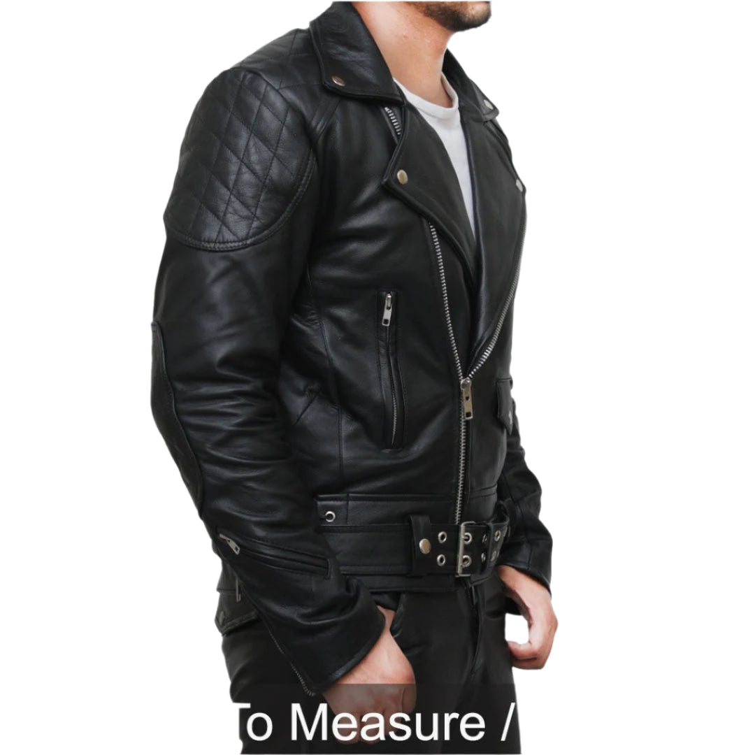 Men’s Quilted Cowhide Leather Biker Jacket – Brando Style Motorcycle Jacket