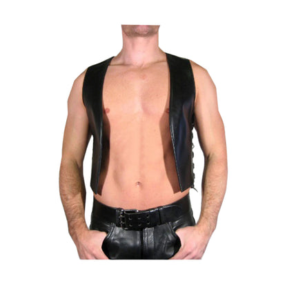 Men’s Cowhide Leather Bartender Vest – Side Lace-Up Fetish Clubwear