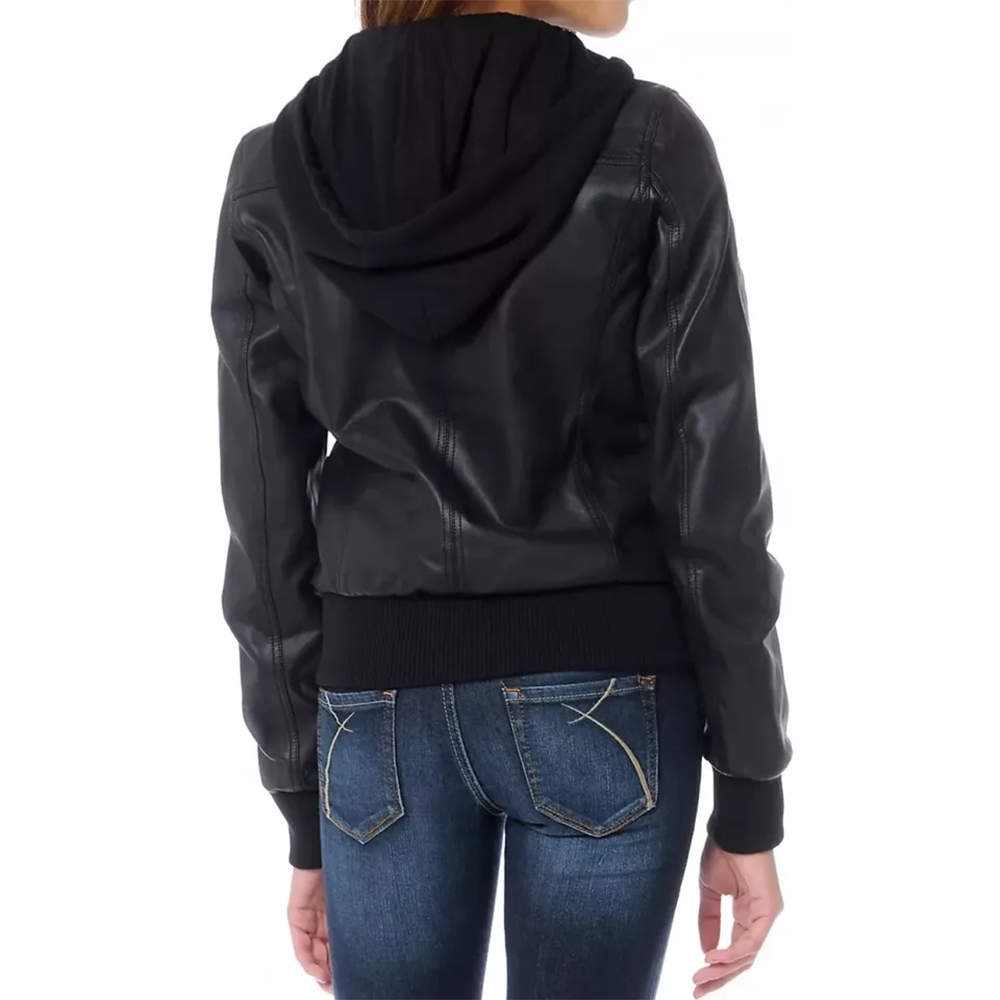 Women's Real Lamb Leather Bomber Slim Fit Lamb Jacket With Removable Hood