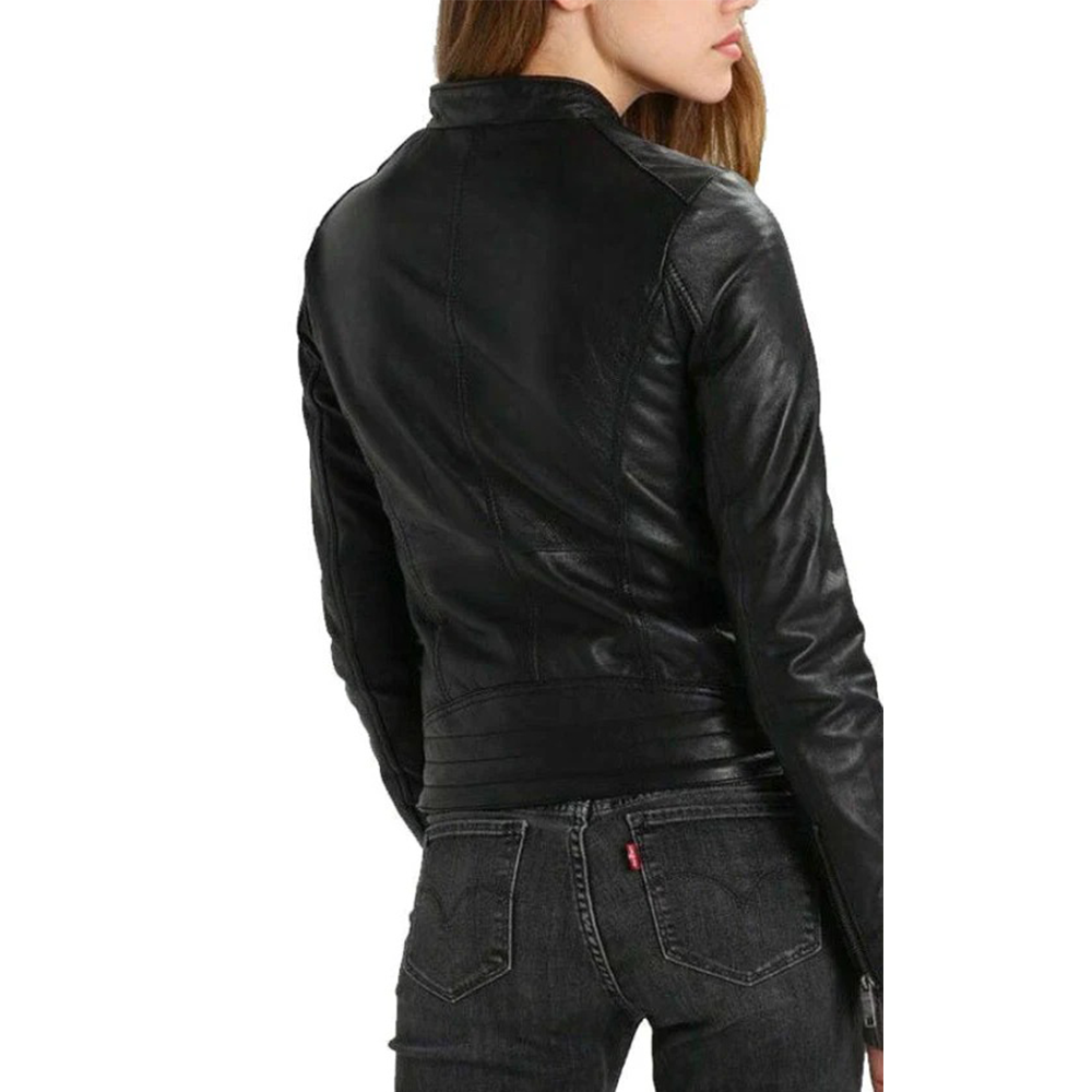 Women’s Lamb Leather Biker Jacket – Quilted Nappa Zip Jacket with YKK Zippers