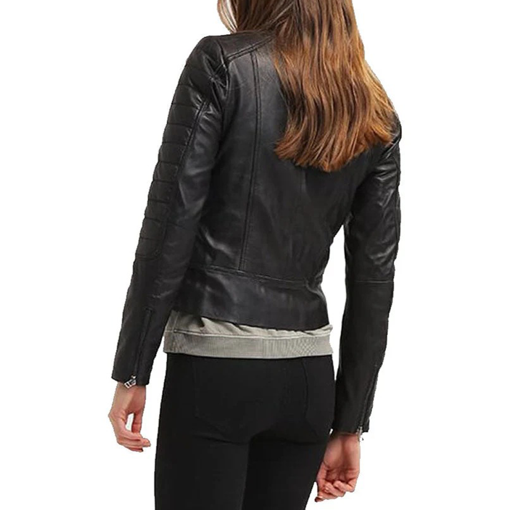 Women’s Quilted Lamb Leather Jacket – Genuine Biker Style with YKK Zippers