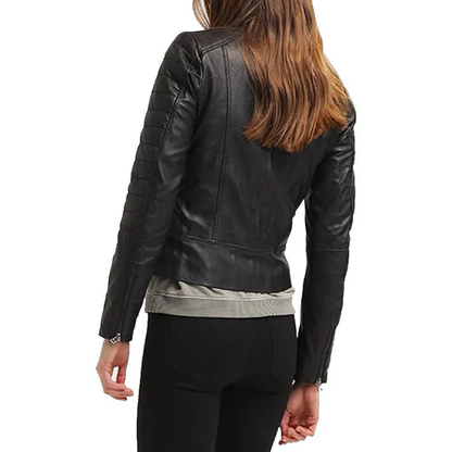 Women’s Quilted Lamb Leather Jacket – Genuine Biker Style with YKK Zippers