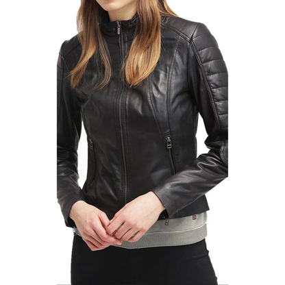 Women’s Quilted Lamb Leather Jacket – Genuine Biker Style with YKK Zippers