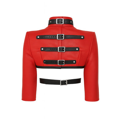 Women’s Red Leather Bolero Straitjacket – Heavy Duty Cowhide Restraint
