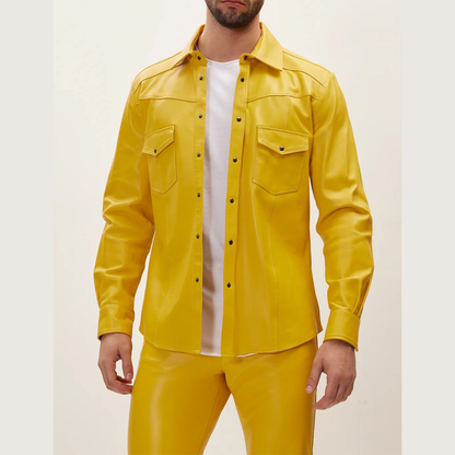Men’s Slim Fit Lambskin Leather Button-Up Shirt in Multiple Colors