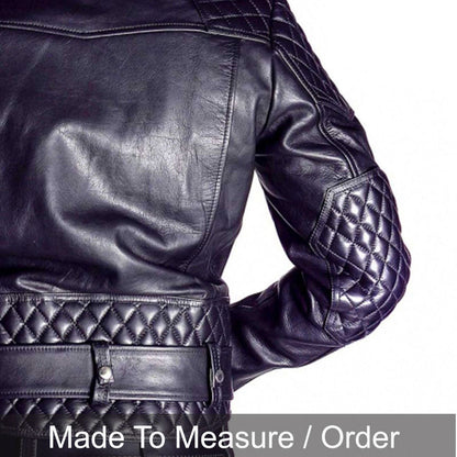 Men’s Cowhide Natural Grain Leather Biker Jacket – Quilted Brando Motorcycle Jacket