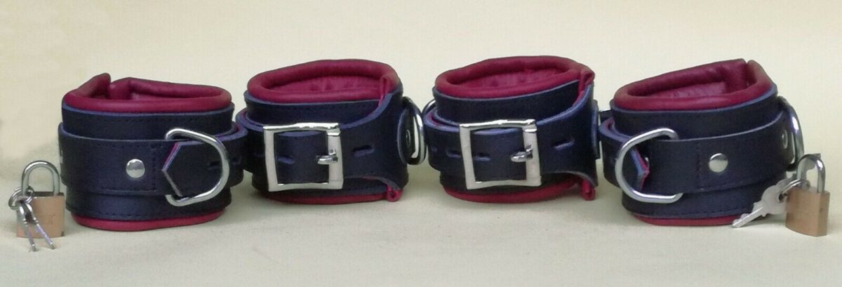 White Leather Bondage Restraint Set – 4 Piece Padded Cuffs with Padlocks